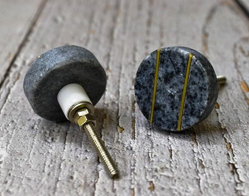 ARTISNO Runder Stein Messing Knauf | Zuggriff | Schubladenknauf | Möbelknopf | Schrankknopf | Gold | Naturstein | Messinggriff (grey2)