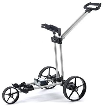 FLAT CAT Gear Silver Folding Electric Golf Trolley in Anodised Aluminium and Fibreglass ¤ Li-Fe Battery 36 Holes ¤ Motor Brake, Memory Speed, Weight 7.4 kg ¤ Protective Cover