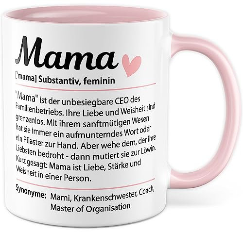 Mama Tasse Definition Muttertagsgeschenk Mutter Geschenkidee Lexikon Humor Muttertags-Geschenk Kaffeetasse Kaffee-Becher lustig Muttertag Mami Wörterbuch (Weiß/Rosa)