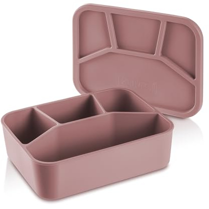 KLIPPSI® Lunchbox Large-4 Fächer Brotdose Vorratsdosen aus Platin Silikon reißfest, hitze-kältebeständig, auslaufsicher, spülmaschinengeeignet (rosa)