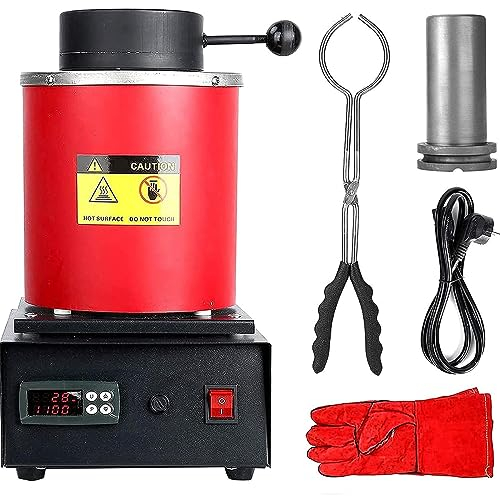PixCy 3Kg Horno De Fusión Horno Fusión Oro,1100 ℃ Horno Fundición Metales Digital 1400W Horno De Fusión Eléctrico Horno Fusión Automático Máquina Fusión Oro para Fundir Joyas Plata,Red-1kg