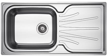 RUMO Stainless Steel Kitchen Sink 1 One Single Large Deep Bowl Reversible with Drainer 860 x 500mm Inset Life Time Warranty Includes Wastes and Dish Rack