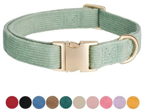 Petiry Green Dog Collar with Safety Metal Buckle Adjustable Durable Comfort Velvet Corduroy Dogs Collar for Medium Dogs Neck 31-49cm,Laurel Green