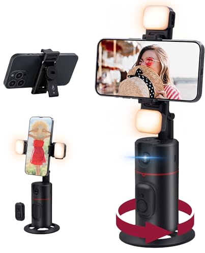 Auto Face Tracking Tripod,Mcbazel 360 Rotating Smart Face/Body Shooting Holder,Rechargeable Selfie Stick Phone Tripod with Fill Light for Vlog,Streaming,Video,Tiktok (Upgraded Version/No App)