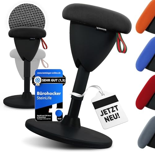 SteinLife Cone Bürohocker Ergonomisch [TESTSIEGER] Sitzhocker Höhenverstellbar [48-68cm] Ergonomischer Hocker für Büro [Schwingeffekt] Wackelhocker Stehhocker | Arbeitshocker rutschfest