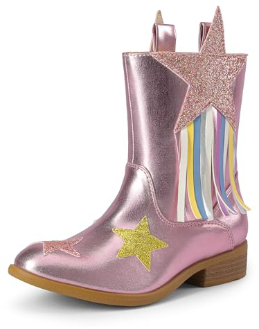 DREAM PAIRS Stivali da cowgirl da cowboy western a metà polpaccio con nappe, Rosa, 31 EU