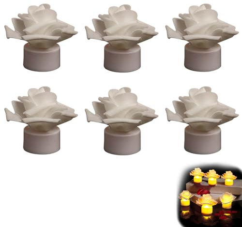 Recitem Candele a LED a forma di rosa, candele senza fiamma, candele decorative, candele a batteria, candele romantiche per decorazioni, proposte, matrimonio, anniversario, San Valentino (6 bianco)