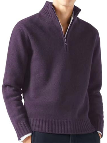 BIVOO Maglione da Uomo in Cashmere con Cerniera,Felpe Pullover in Lana Casual a Tinta Unita a Manica Lunga,Maglione con Zip da Uomo (XX-Large,Viola)