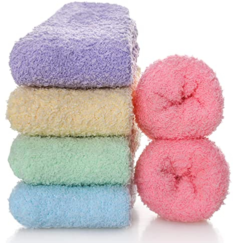 Hocerlu 5 Paar Flauschige Kuschelsocken für Damen - Premium Dicke Winter Warm Bettsocken, Thermo, Hohe Elastizität, Super Weich, Kein Vergossenes Flaum, EU-Größe 35-41