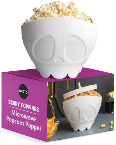 OTOTO New Scary Poppings Microwave Popcorn Popper - Gothic Popcorn Microwave Popper, Silicone Microwave Popcorn, Collapsible Bowl Popcorn Bowls, Halloween Goth Accessories Goth Gifts (White)