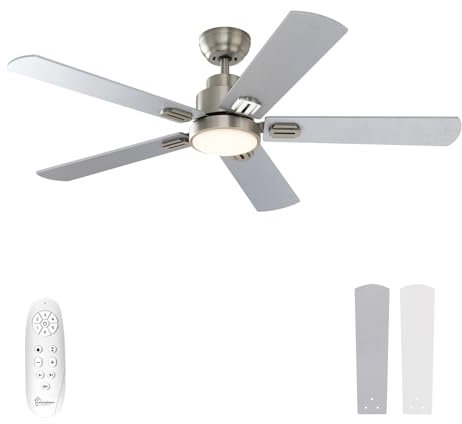 warmiplanet - Ventilador de techo para interiores con control remoto de luces, 52 pulgadas, níquel cepillado (5 cuchillas)