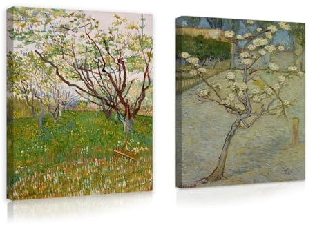 TOANGWALL Impressionism Canvas Print Wall Art Set 2 Pieces Flowering Orchard Landscape and Flowering Pear Trees for Bathroom Home Decor 70x90cmx2pcs Innerframe
