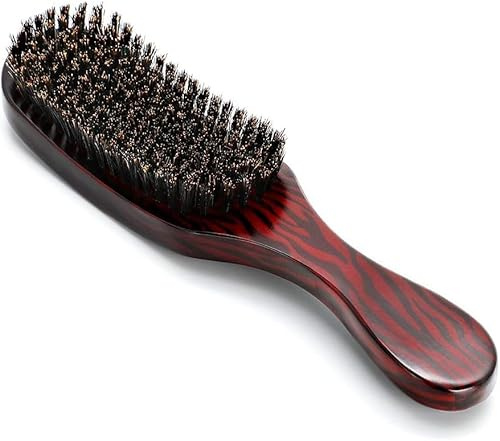 Fyearfly Haarbürste mit Wildschweinborsten, Gebogene Wellenbürste für Gesichtshaar & Bart, Naturborsten, anti-statisch, für glatte, geschmeidige Haare, ideal für Männer (Braun)