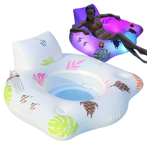 Ristyur Aufblasbare Pool-Luftmatratze,Aufblasbare Pool-Matratze,2 Getränkehalter Liege Float - LED-Liegeschwimmer, aufblasbares Floß für den Sommer, Poolliegeschwimmer mit Rückenlehnenunterstützung