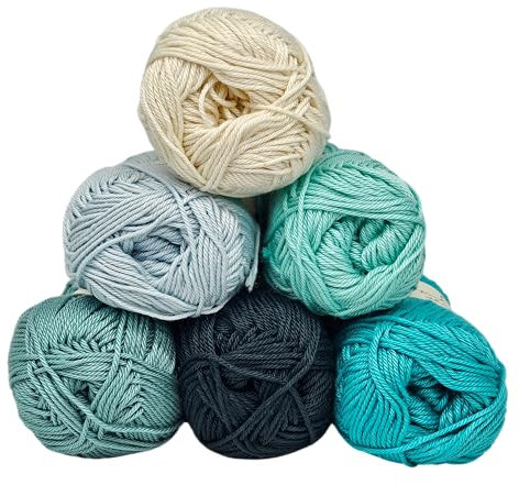 Kit Granny Square with Natural Color Tiles - 6x50gr Mercerized Cotton for Crochet Baby Blankets, Soft (Caraibi)