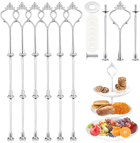 LPZMPZ 6 Set Etageren Stangen Set Silber, Etagere Bausatz Metallstange Tortenständer Mittellochausstech 2 bis 3 Etage für Etagere Hochzeitstorte Muffin Cupcakes Tortenhalter Torten