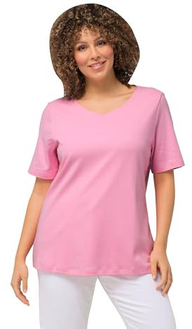 Ulla Popken Damen große Größen Übergrößen Plus Size Shirt, doppellagige Vorderseite, Slim, Rundhals, Halbarm hell pink 58+ 810528806-58+