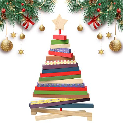 PLUSHCEWT Albero di Natale in legno Desktop Ornamenti Albero di Natale Girevole Albero di Natale Stand Set Tavolo Scrivania Decorazione per Festa Festival Decorazione Natalizia Regalo 40 cm