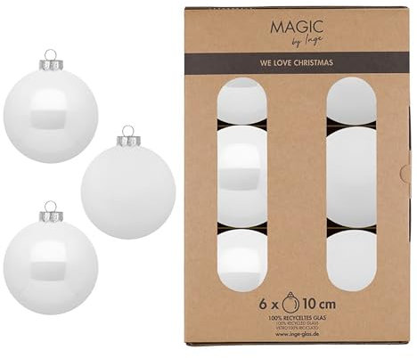 Weihnachtskugeln Glas 10cm 6 Stück - matt & glänzend - Große Christbaumkugeln Weihnachtsbaumkugeln für Weihnachten - Christbaumschmuck & Weihnachtsbaumschmuck Weiß - Pure White
