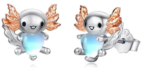TRISHULA 925 Sterling Silber Axolotl Stecker Ohrringe Herz Mondstein Mädchen Frauen Geburtstag Geschenke