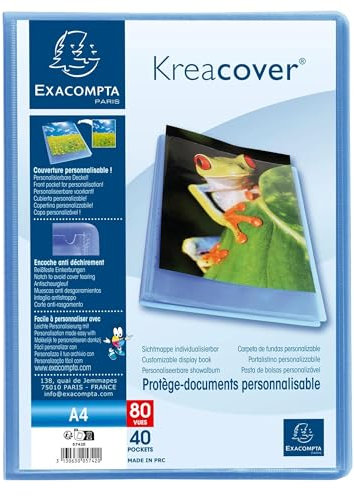 Exacompta - Réf. 5762E - Carton de 10 Protège-documents Kreacover Chromaline - 60 pochettes cristal lisse - 120 vues - pour A4 - dim 24 x 32 cm - couverture en polypro semi-rigide - bleu