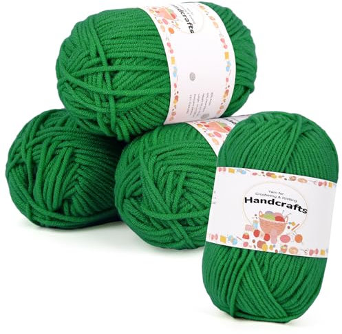 Aeelike Set di lana poliacrilico Amigurumi da 200 g (4 x 50 g), 5 gomitoli di lana all'uncinetto, lunga durata, filato colorato all'uncinetto Cotton Yarn, verde Natale