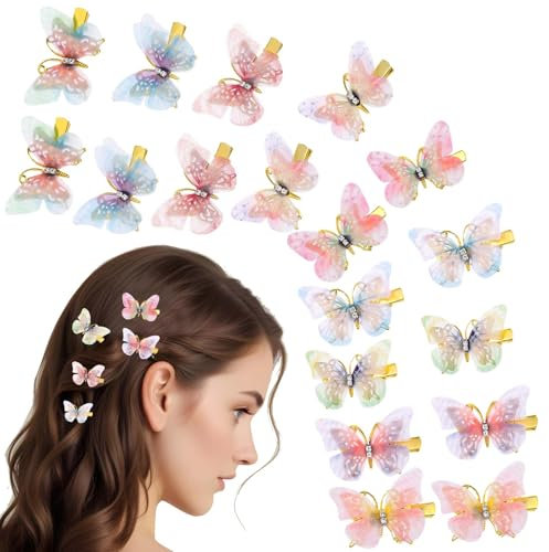 18 Stück Schmetterlingsklammern Y2K Haarklammern Klein Schmetterling Haarspange mit Glitzerndem Halt Süße Kopfbedeckungsgeschenke Metall Schmetterling Kopfbedeckung Haarschmuck für Teenager