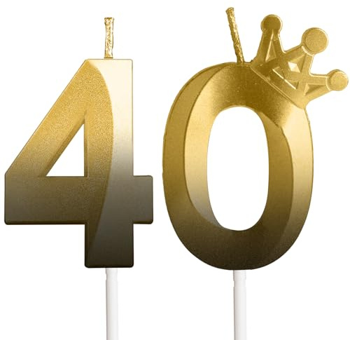Black Gold 40th Number Birthday Candles with Crown,Happy 40th Birthday Candle for Girls Boys Cake Topper Decoration, for Birthday Party Wedding Decoration Reunions Theme Party