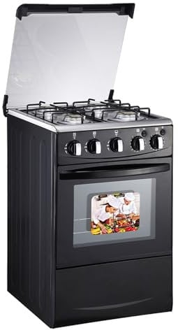 QYOEGSQ 2 IN 1 Gas Range Stove with Oven,Equipped with 4 Coil Burners and 52L Stainless Steel Oven,Recessed Burners Cooktop,Heavy Duty Continuous Grates in Stainless Steel,for Kitchen,Restaurant