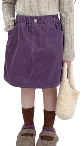 Alunsito Kinder Baby Mädchen Cordrock feste Farbe hohe Taille Minirock kleines Mädchen Knopf A-line Rock mit Tasche