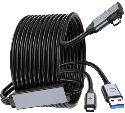 GlasFlength Cable Link 5M para Auriculares VR, Cable de Enlace con Transferencia de Datos de 5 Gbps Link Cable USB 3.0 a USB C Compatible con Meta Quest 3S/Quest 3/Oculus Quest2/Steam VR (Negro)