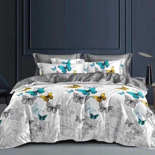 Samimi Collection Duvet Cover Set. Duvet Cover, Fitted Sheet, Pillow Case (White and Silver, King (U.K. Standard))