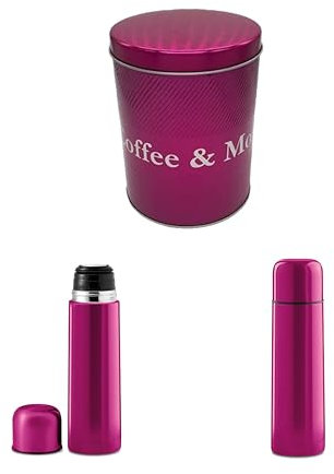 Isolierkanne Set mit Kaffeedose, 500ml Thermoskanne und Vorratsdose, Metallic Pink