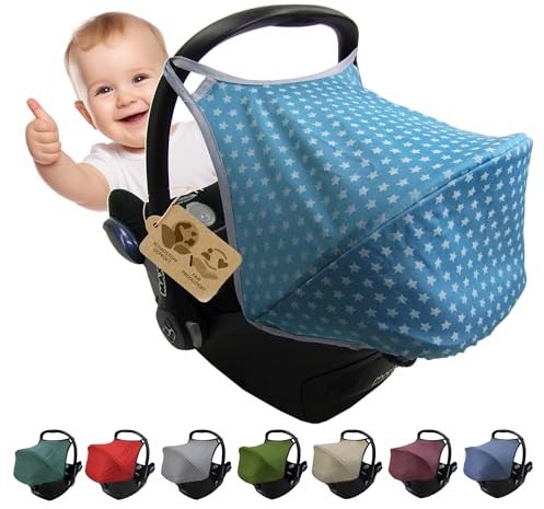 Sonnenverdeck Sonnendach kompatibel mit Maxi Cosi Cabrio Fix (Stern türkis) | für Babyschale, Sonnenschutz, UV-Schutz 50+, langlebiges & strapazierfähiges + Gratis Gurtpolster