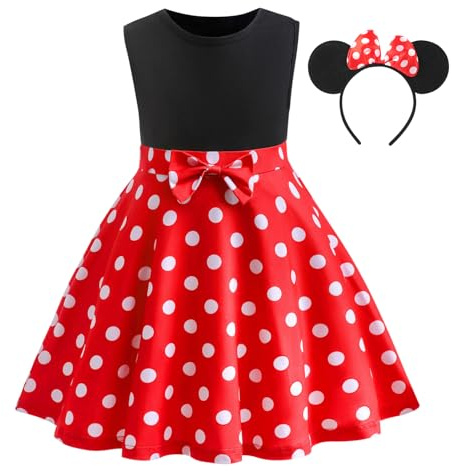 DiULi Mouse Costume for Girls, Mini Fancy Dress Up Costume with Mouse Ears Bowknot Hair Hoop, Girls Mini Polka Dot Skirt for Party Halloween Cosplay Princess Dress Up, 120