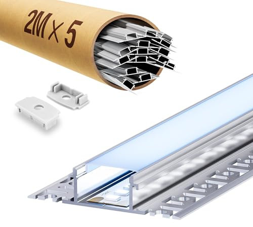 ClarivantiLED LED Trockenbauprofil Schiene aus Profil mit Diffusor，Geeignet für LED-Streifenprofile bis 20 mm,Größe:2000x61,8x13,8mm (inkl. Montageflügel) (SP45, 5 * 2m(Insgesamt 10m))