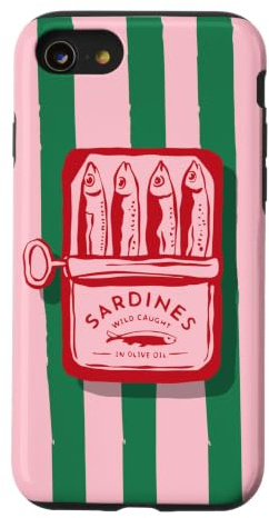 Pink Sardine Maximalist Vintage Food Stripes Aesthetic Cute Case for iPhone SE (2020) / 7 / 8