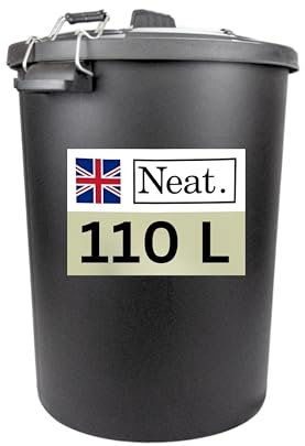 NeatPlastics Dustbin 110 L, Large Dustbin for Garden with Heavy-Duty Weather Resistant and Food Grade Material, Trash Can Garbage Bin With 2 Clip Locking Lid for Indoor & Outdoor Waste, Pack of 2
