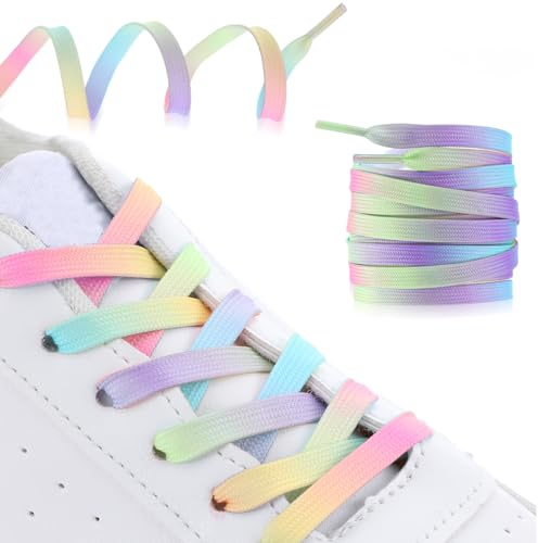 HJZHII 8 cordones planos de 120 cm, arco iris degradado, coloridos cordones planos para zapatillas de deporte, zapatos de lona, arco iris para zapatillas de correr, zapatillas deportivas