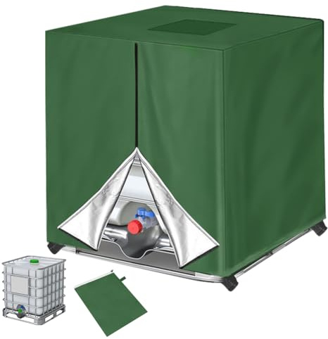 HOTUT IBC vattentankskydd 1 000 liter, 420D regnvattencisternskydd, anti-UV vattentanksduk för tank, med dragkedja, 120 x 100 x 116 cm, grön