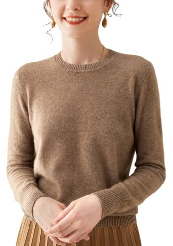 WEWE Pull Cachemire Laine Femme Col Rond Manches Longues,EU 36-44 | Trajet urbain,maille fine ajustée,coutures épaules nettes,ourlet côtelé,toucher doux,tissu élastique,coupe soignée