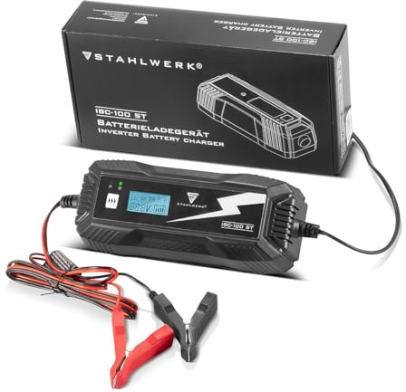STAHLWERK Batterieladegerät IBC-100 ST mit Mikroprozessor und 10 Lademodi | für 12V/24V AGM, VRLA, MF, SLA und GEL-Batterien, intelligentes Ladegerät für Auto und Motorrad