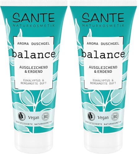 SANTE Naturkosmetik Balance Aroma Duschgel Eukalyptus & Bergamotte - 200 ml - ausgleichendes Shower Gel mit natürlichen Düften - vegan & dermatologisch getestet - erdende Pflegedusche (Packung mit 2)