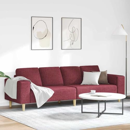 GeenYuu Weinrotes Stoff Sofa, 4-Sitzer Couch für Wohnzimmer, Modernes Design, Atmungsaktives Material, 250 cm Länge, Holzrahmen, Kunststoffbeine