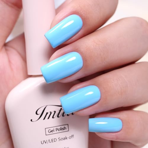 Imtiti Pastel Sky Blue Gel Polish 10ml, Hema Free Soak Off UV LED Gel Nail Polish, Glossy Pastel Baby Blue Nail Gel for Home DIY & Professional Nail Salon