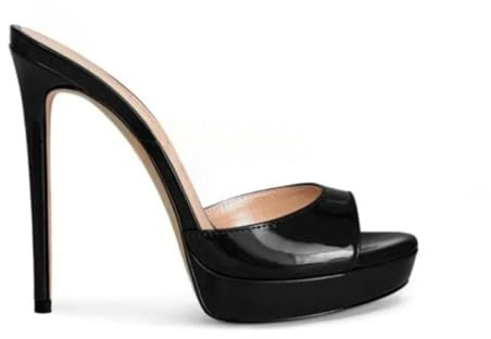 Generico Mules Tacco A Spillo Plateforme Pelle Verniciata Punta Aperta Slip On Tacco Alto Sandali Eleganti Design Raffinato Comodo