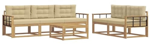 vidaXL Outdoor-Sofagarnitur mit Kissen 6 pcs Weiß und Beige, Hochmodernes Gartenmöbel Set, Sofakollektion für draußen, Lounge für Garten, Poolbereich Sitzgruppe