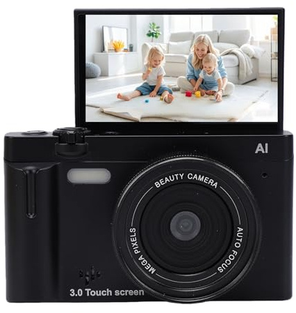 PUSOKEI 4K 64MP Digitalkamera, Autofokus WLAN Vlogging Kamera mit 4 Zoll LCD Touchscreen, 180° Flip Bildschirm, Anti Shake, 18 fachem Zoom, AI Beauty Filter, für Reisen, Fotografie