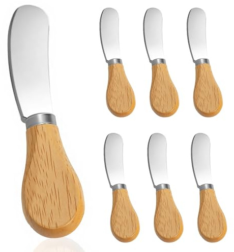 SULISO 6 Pièces Petits Couteaux À Beurre, Épandeur de Fromage en Acier Inoxydable, Couteaux Beurre Tartineur,Couteaux à Tartiner Multifonctions,avec Manche en Bois pour Confiture Pain Crème