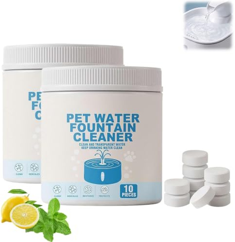 Pet Water Fountain Cleaner and Descaler Tablets, 10 Count, Portable (2PC) | Scale Cleaning Effervescent Tablets, Removes Limescale & Buildup, Cat Dog Fountain Pump Filter Cleaning Tablet